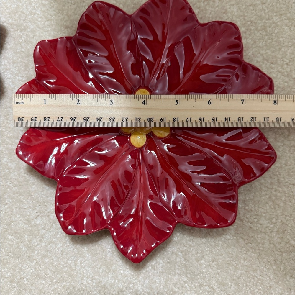 Red Poinsettia Holiday Decorative Plates (2) - Picture 7 of 10